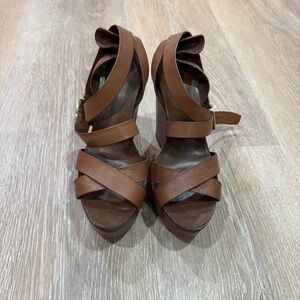Vince Camuto Brown Leather Wedges with Chunky Heel